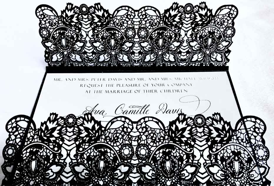 Black Lace Laser Cut Wedding Invitation